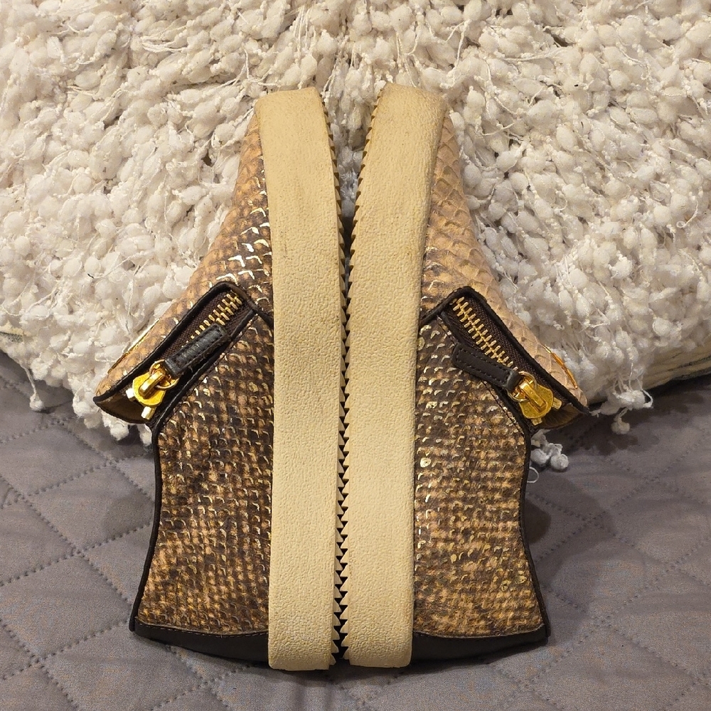 Giuseppe Zanotti Design  Brown and Cream Snakeskin Textured Sneakers - Picture 6 of 16